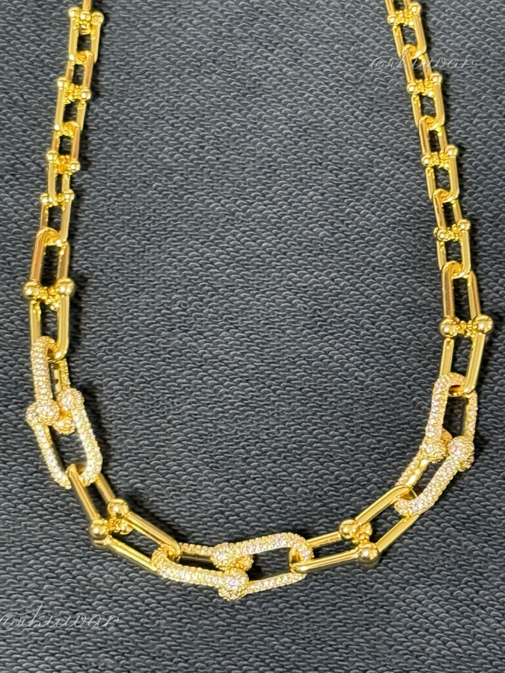 Elegant 14K Gold Plated Cubic Zirconia Graduated U Link Chain Necklace - Picture 7 of 8